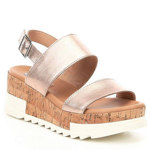 Steve Madden Shoes - STEVE MADDEN Rose Gold Leather Platform Sandals